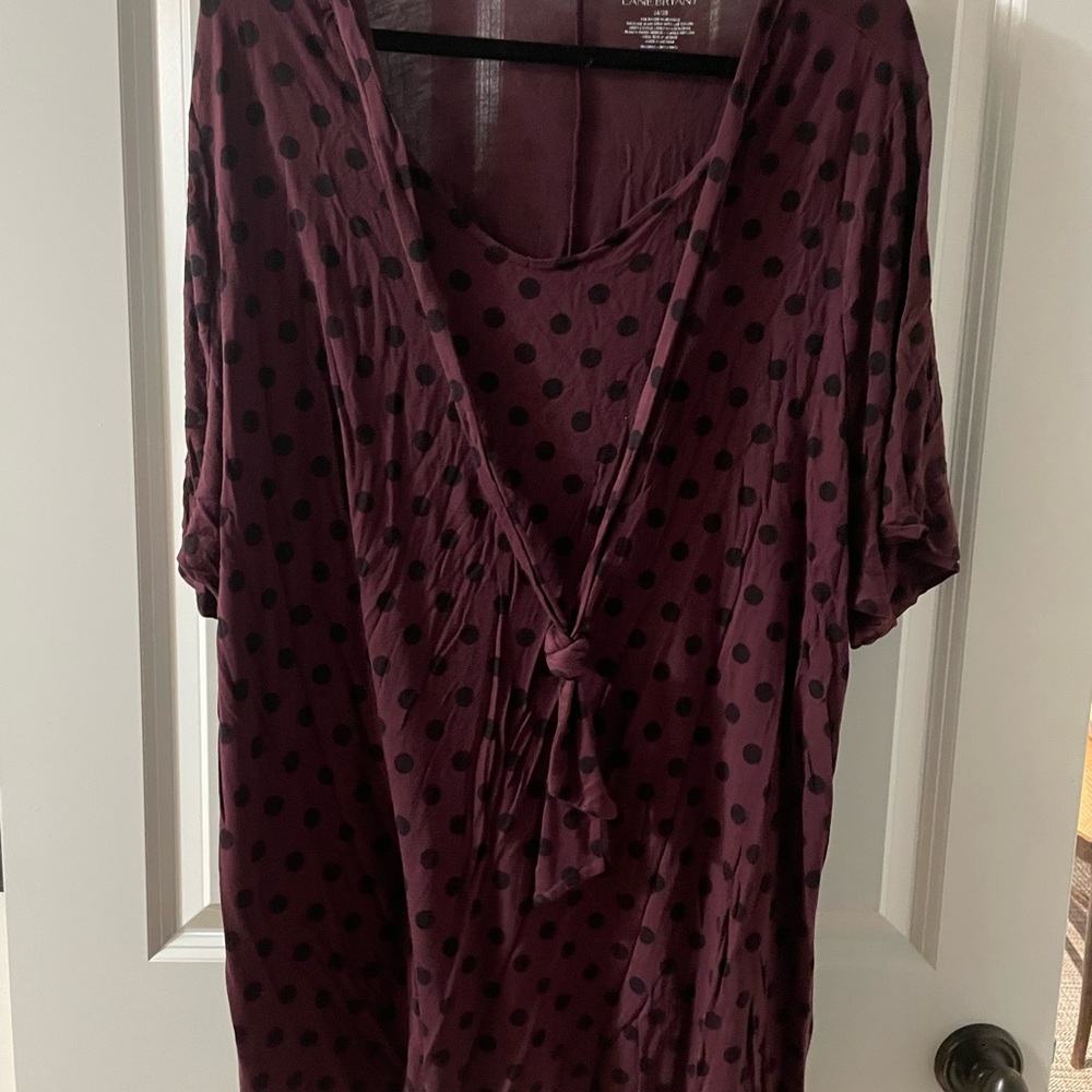 Lane Bryant Maroon T-shirt with Black Polka Dots
